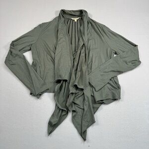 Babakul Long Sleeve Open Front Cardigan Womens Size Large Green Metallic Pockets